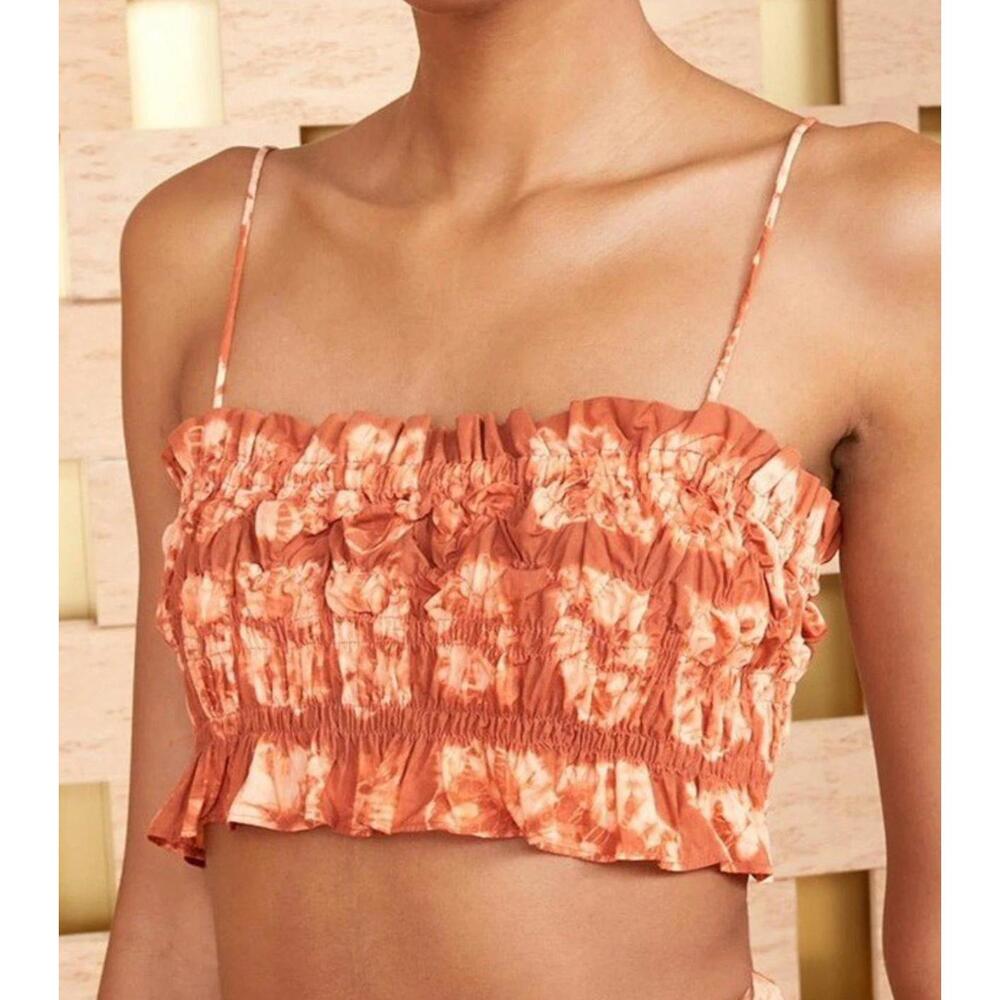 Ulla Johnson Riya Sequoia Smocked Shibori Cotton Bralette Crop Top Size 4 -$250 - Picture 2 of 11